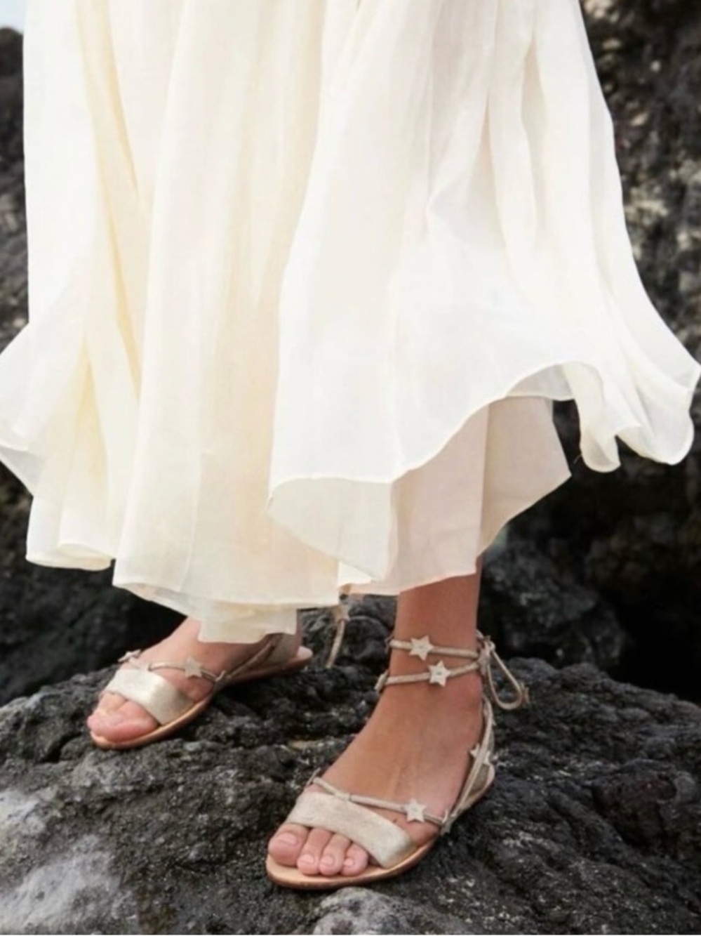 LOEFFLER RANDALL Sz 7.5 Metallic Starla Ankle Wrap Sandal Exc Cond Orig$195